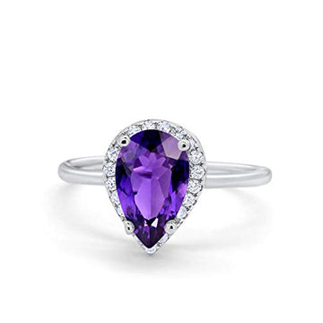Teardrop Pear Wedding Ring Simulated Amethyst CZ 925 Sterling Silver